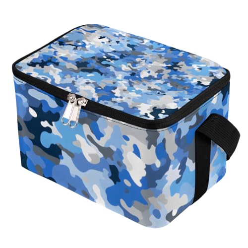 GzLeyigou Lunch Bags for Women Men 9 Cans,Fashion Blue Camouflage Hot & Cold Food Delivery Bag Insulated Grocery Bag Insulated Lunch Box Camo Cooler Bag for Office Work Picnic Beach