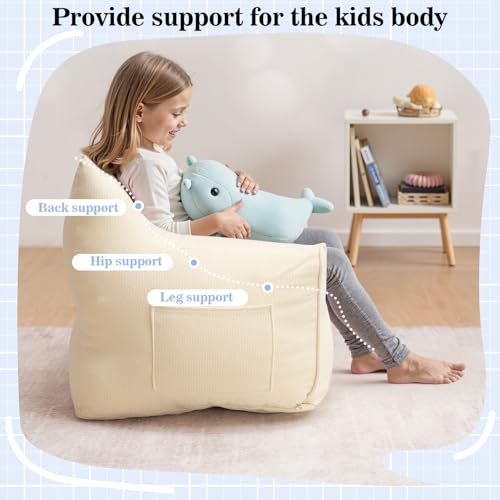 HOMMPA Kids Bean Bag Chair Toddler Boy and Girl Seat Memory Foam Sofa Corduroy Fabric Bean Bag Chairs for Playroom, Living Room, Bedroom,Beige - image 2