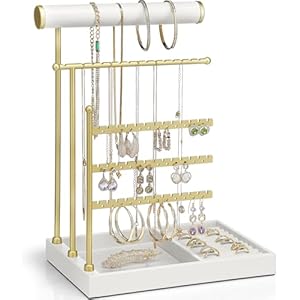 Vlando Jewelry Stand Organizer with Ring Holder, Jewelry Holder Organizer with Tray, Necklace Holder Bracket Holder Earring Holder - White A. White