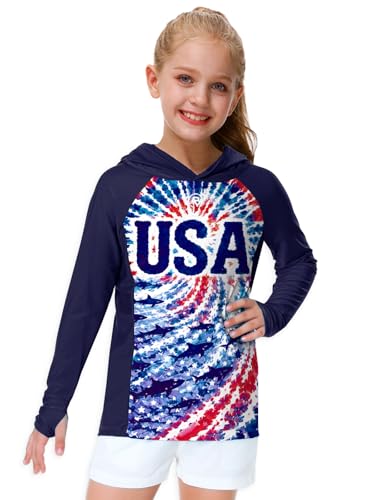 Image of AOBUTE Unisex Kids Long Sleeve Hoodie Rash Guard Boys UPF 50+ Swim Top with Thumb Hole 3-12 Years