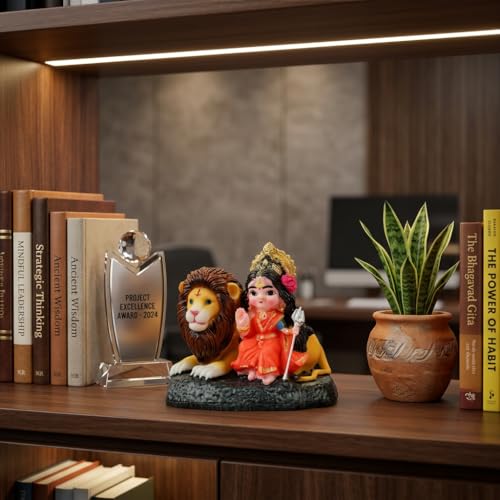 Image of ZAICUS Durga Maa Idol with Lion for Home Temple Decor | Sherawali MATA Murti for Pooja Room, Mandir & Office | Goddess Statue for Navratri, Housewarming & Spiritual Gift