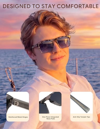 Image of BIRCEN Mens Acetate Polarized Sunglasses: Retro Square Sun Glasses UV400 Protection Anti-Glare Shades for Driving Travel