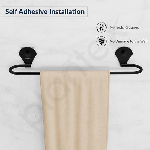 Image of Plantex 24 Inch Self-Adhesive Stainless Steel Towel Hanger /Bathroom Towel Holder for Wall Without Drill /Towel Hanger Stand /Bathroom Accessories - (Royal, Black)