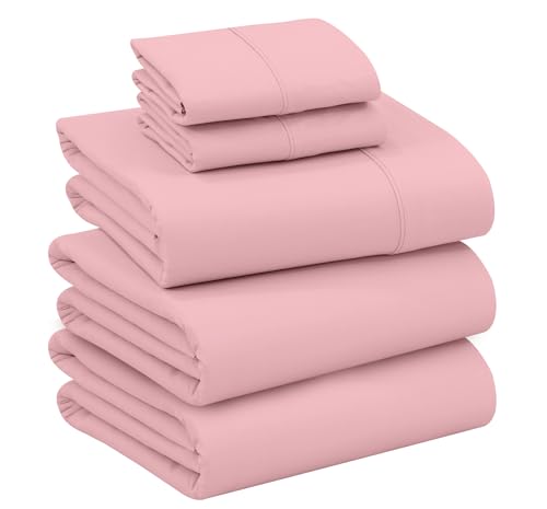 RUVANTI 100% Cotton Split King Sheets Sets for Adjustable Bed, 5 PCs, Soft & Breathable Percale Weave Bedding, Deep Pocket 16", Hotel Standard, Crisp Cool Feel & Durable, Dyed Sheet, Bridal Rose
