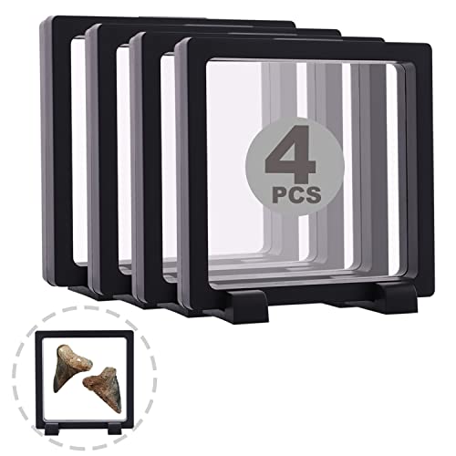 4 Set 5.5 Inch 3D Floating Display Frame Case for Jewelry, YITOU Challenge Coin Display Stands Case Holder for Fossil, Rock, Gemstones, Megladon Tooth, Specimens, Floating Frame Case