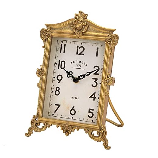 NIKKY HOME Vintage Gold Table Clock, Silent Non-Ticking Battery Operated Retro Desk Shelf Mantel Small Metal Clock for Living Room Decor