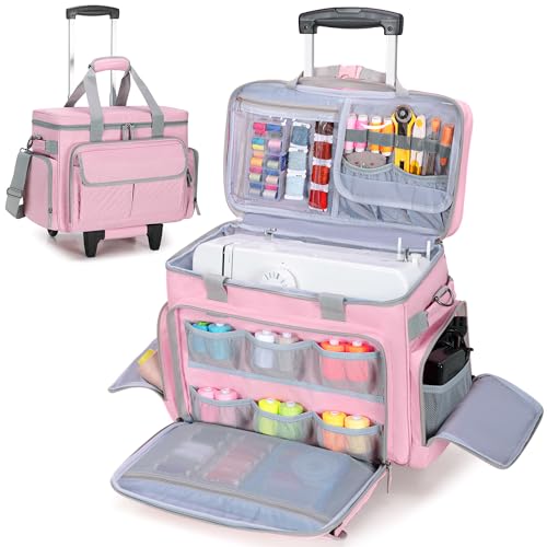 LUXJA Rolling Sewing Machine Case with Multiple Pockets, Sewing Machine