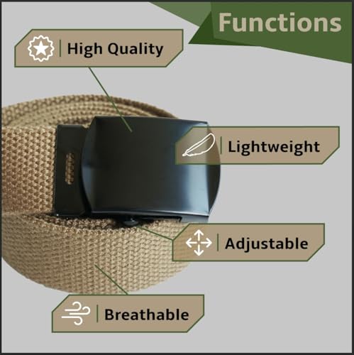 Canvas Web Belt - Military & Golf Belt with Black Buckle, Up to 45" Waist3