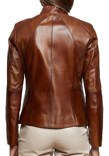 Womens Cafe Racer NY Luxury Designer Motorcycle Real Lambskin Leather Jacket - Ladies Casual Biker Jacket3