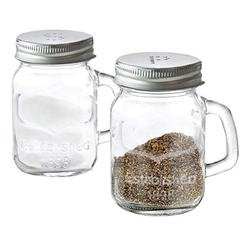 Mini Mason Salt and Pepper Shaker Set with Handles (Clear Glass, Set of 2)