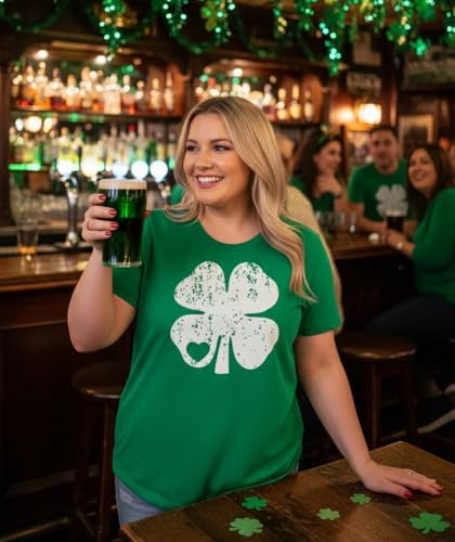 Image of ForHailey Women's Plus Size St Patricks Day T-Shirt Women Lucky Clover Graphic Irish Tee Casual Short Sleeve Graphic Tees