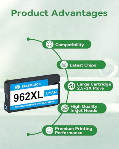 Image of EaseFusion 962XL Ink Cartridges Combo Pack Replacement for HP 962 HP 962XL Ink Cartridges Work for HP Officejet Pro 9015e 9010 9025e 9010e 9012 9015 9018 9020 Printers for HP 962XL Ink (4 Pack)
