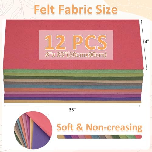 XSEINO 12 Rolls 8"x35" 1.4mm Thick Soft Felt Fabric Sheet 12 Assorted Morandi Series Colors Felt Pack for DIY Craft Sewing Squares Nonwoven Patchwork - 2