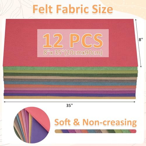 xseino 12 rolls 834x3534 14mm thick soft felt fabric sheet 12 assorted morandi series colors felt pack for diy craft sewing squares nonwoven patchwork