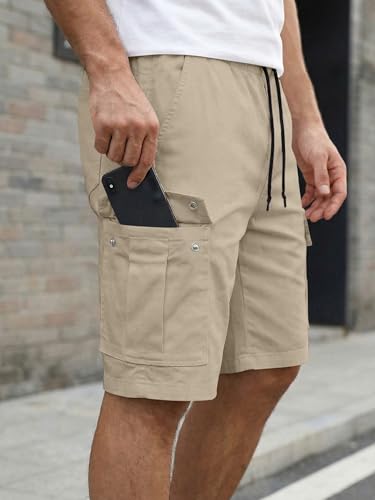 Image of JMIERR Mens Casual Cotton Twill Cargo Shorts Drawstring Classic Chino Stretch Short with 6 Pockets
