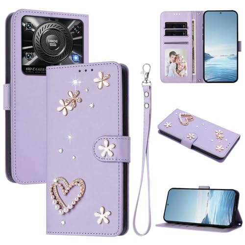 Jiajihua Case Compatible with Oukitel C60 Lanyard【Card Holder Wallet Flip Cover Magnetic Buckle Kickstand】 Purple