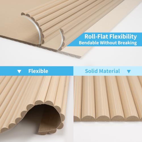 Image of Art3d Roll-Flat Beaded Wood Slat Wall Panel, 2-Pack, 94.5 inch x 23.6 inch, Ashtree