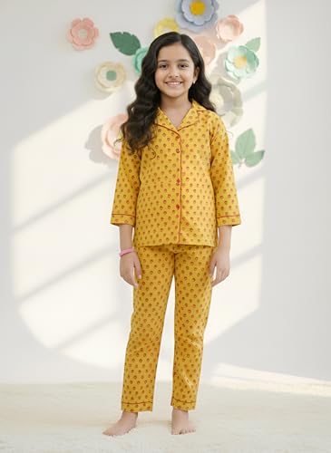 Image of Yash Gallery Kids Cotton Slub Floral Printed Night Suit Pajama Set for Girl