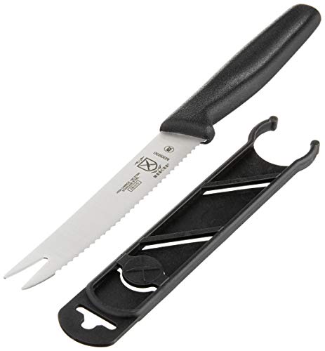 Mercer Culinary Tomato Bar Knife, Black, 4-1/4" Wavy Edge, 2-Tine Tip #TOP1