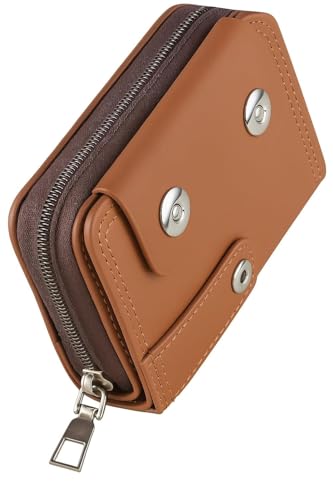 Image of Leather Card Wallet,11 Card Slot 2025 Organ Style,Double Magnetic Buckle,Large Capacity PU Leather Card Wallet for Men and Women,Trifold Card Holder Case (TAN)