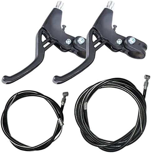 Lomodo 4 Pieces Bicycle Brake Accessories Including 2 Pack V-Brake Handlebar Aluminium Alloy Brake Levers (2.2 cm in Diameter) and 2 Pack Brake Wire for Mountain/ Road/ MTB Bike (Black)