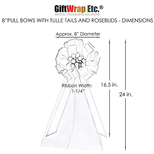 Peach Pull Bows With Tulle Tails And Rosebuds - 8" Wide, Set Of 6, Wedding Pew Bows, Easter, Reception, Aisle Decoration, Anniversary, School Dance, Birthday, Fundraiser, Party #TOP5