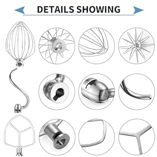 Stainless Steel 3 Piece kit Attachments，Dough Hook 6 Wire Whisk Flat Beater Compatible with KitchenAid 5 Plus -6QT Mixer，Bowl Lift Stand Mixer Accessory，Rust Resistant，Dishwasher Safe