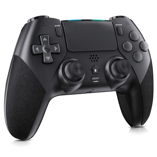 Holilo Mando para PS 4, Mando Inalámbrico para P S4/Slim/Pro Gamepad Joystick con Dual Vibración, 6 Axis Gyro Sensor, Turbo, Touch Panel, Audio Jack Negro