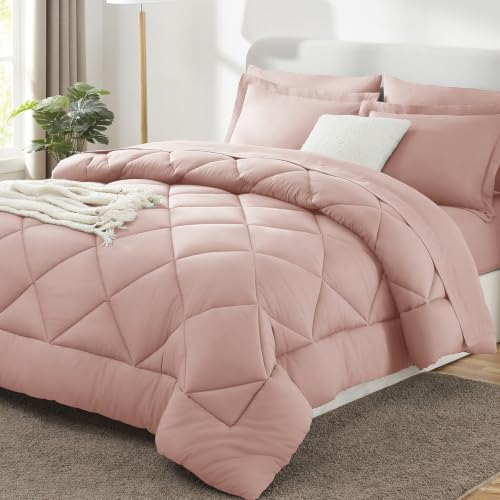 Image of CozyLux Full Size Comforter Sets Dusty Pink - 7 Pieces Bed in a Bag Full, Luxury Soft Bed Set for All Seasons, Bedding Set with Down Alternative Comforter, Sheets, Pillowcases & Shams