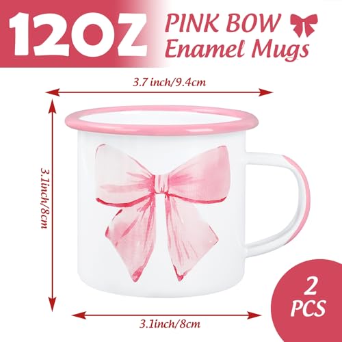 Tazas de café esmaltadas mini 12 Oz con moño rosa set 2 miniatura 2