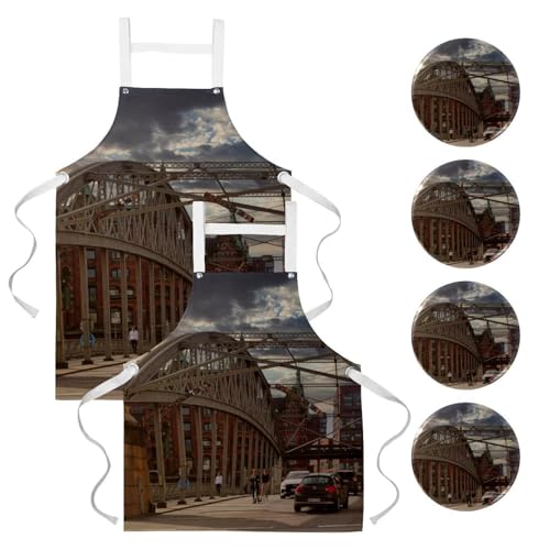 Lot de 2 tabliers de cuisine avec broches style urbain pour restaurant et bistrot