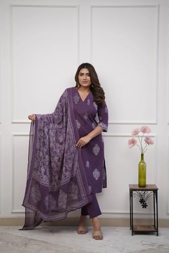 Image of GoSriKi Women's Rayon Viscose Straight Printed Kurta with Pant & Dupatta