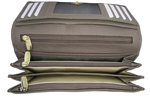 Womens Wallet Italian Leather Vera Pelle Type Made In Italy Purse Leather Wallet, Lacca Red (Creta Alce dark gray)4