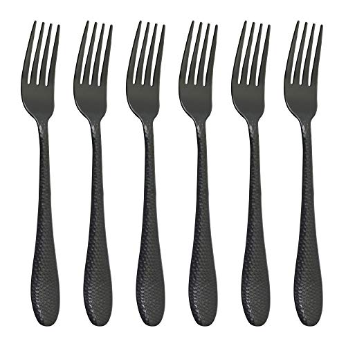 puzhler 6Pcs 304 Stainless Steel Dinnerware Set Black Cutlery Set Dessert Forks Cake Fruit Fork Tableware Set Kitchen Silverware Flatware Set (Black)