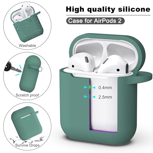 Image of AirPods Case Cover with Keychain, R-fun Full Protective Silicone AirPods Accessories Skin Cover for Women Girl with Apple AirPods Wireless Charging Case,Front LED Visible-Pine Green