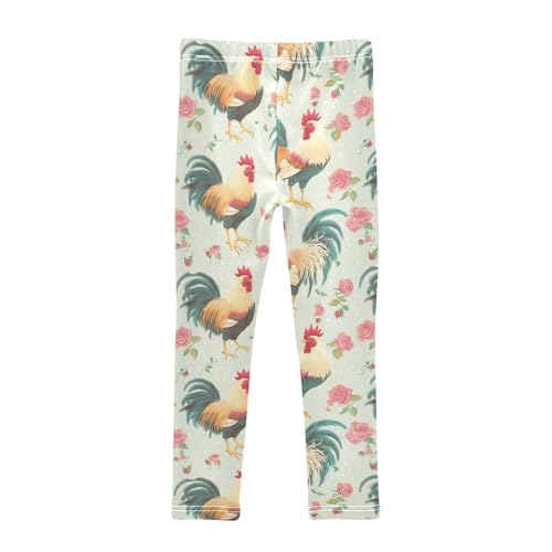 Roosters Girls' Leggings Toddler Doodles Roses Vintage Kids Yoga Pants Dance Active Tights 4T2