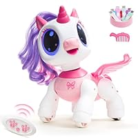 SGILE Licorne Jouet Fille Rc Robot Enfant 3 4 5 6 7 Ans, Intéractif, Détection des Gestes, Programmable, Musique Danse Marche avec LED Cadeau d'anniversaire, Rose