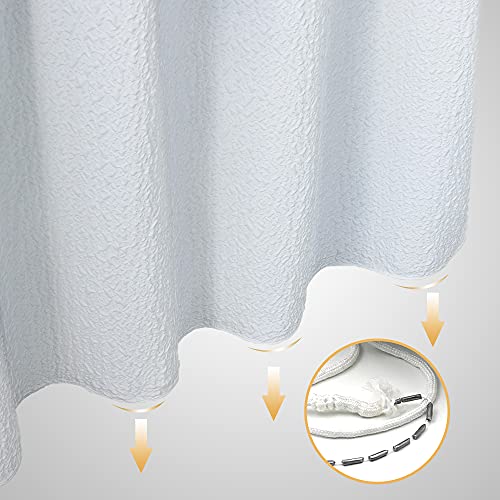 Sumgar White Shower Curtain Farmhouse Modern Fabric Cloth Bathroom Curtains Set With Hooks 3D Embossed Textured Polyester Ruffle Like Decorative Washable Waterproof Summer Luxury Bath Curtain 72"X72" #TOP2