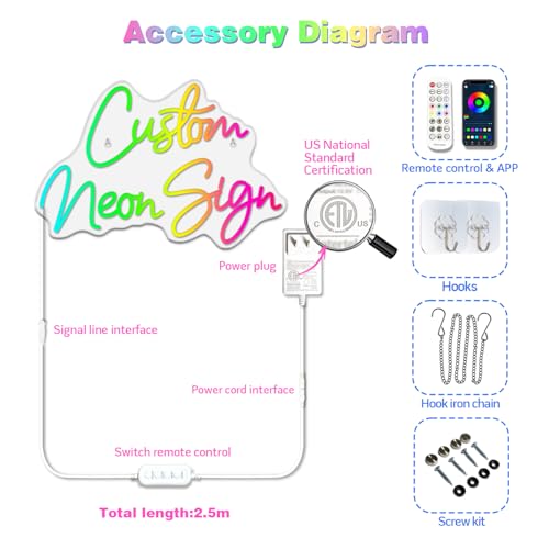 Image of Custom RGB LED Neon Sign App Remote Personalized Name Logo Wall Decor Light | 16M RGB colors, App & remote control, dimmable, custom text /logo, decor for bar salon wedding business gift