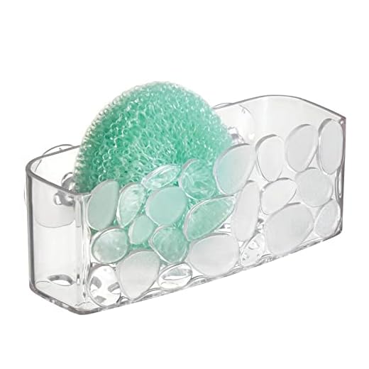 mDesign Portaestropajos con ventosas – Organizador de Fregadero para bayetas, cepillos y estropajos – Estante sin Taladro para Accesorios de Cocina – Transparente con diseño de Piedras