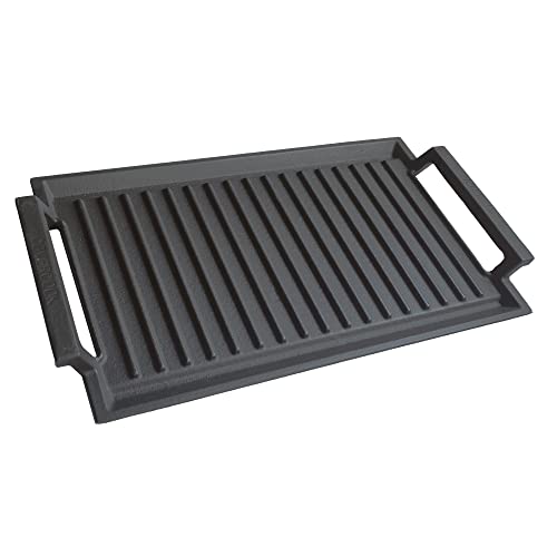 COVERCOOK Gietijzeren grillpan, rechthoekige grillplaat, 2 handgrepen, 43 x 23 cm, grillpan voor inductiekookplaat, open vuuroven, elektrische kookplaat, buitenbarbecue