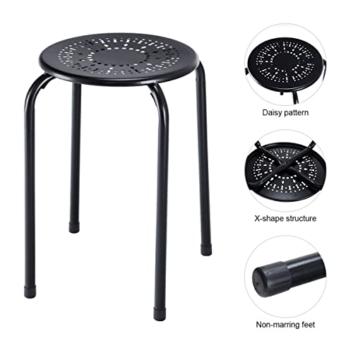 Image of GLACER Set of 6 Stackable Steel Stool, 17.5 Inch Backless Nesting Stool with X-Shape Connection & Non-Slip Feet, Flexible Seating for Home, Office, Classroom, 250lbs Weight Capacity, Black