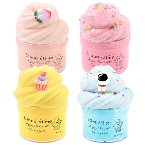 4 Pack Cloud Slime Kit, Soft and Non-Sticky, Girls and Boys DIY Stress Relief Toy, for Kids Party Favor, Birthday Gift