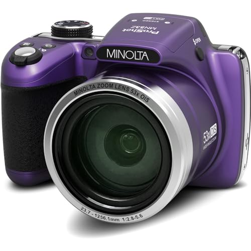 MINOLTA MN53Z 16 MP / 1080P FHD Bridge Digital Camera w/53x Optical Zoom (Purple) Bundle with 32GB Memory Card + Camara Bag + Cleaning Kit + Vlogging Tripod + Accessories - Image 3