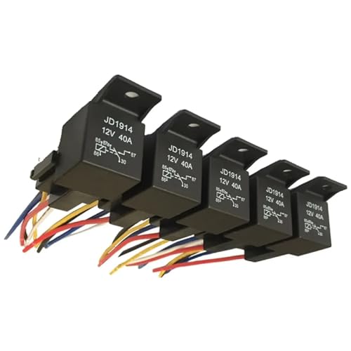 5Pcs Waterproof Automotive Relay 12V 5Pin 40A Car Relay with Black Red Copper Terminal Auto Relay Socket SPDT Harness Cable (12V)