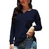 KONCLE-Womens-Long-Sleeve-Casual-V-Neck-Waffle-Knit-Shirts-Tunic-Tops-for-Women Koncle Womens Long Sleeve Tee Shirt Casual Waffle Knit Tops for Women V Neck Fall Clothes for Women Navy L