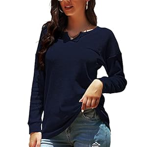 KONCLE-Womens-Long-Sleeve-Casual-V-Neck-Waffle-Knit-Shirts-Tunic-Tops-for-Women Koncle Womens Long Sleeve Tee Shirt Casual Waffle Knit Tops for Women V Neck Fall Clothes for Women Navy L