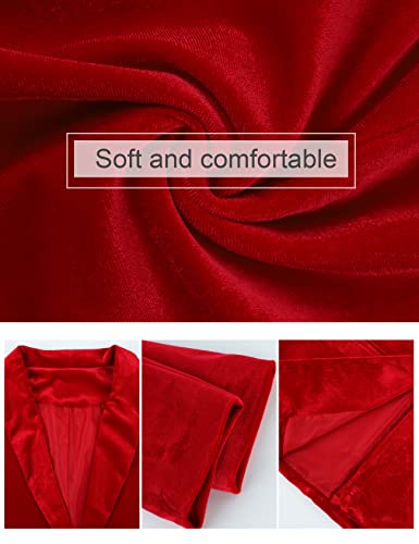 Yimoon Women's Velvet Blazer Suit Open Front Cardigan Jacket Loose Fit Outerwear(Red-Xs) #TOP4