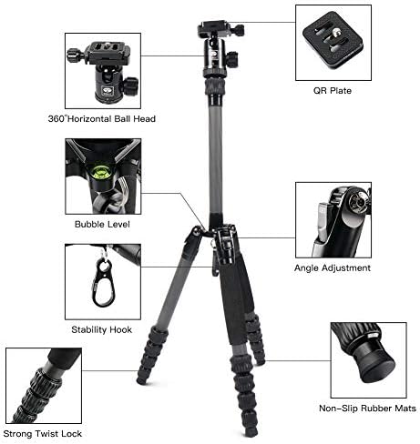 SIRUI Compact Traveler 5C Tripod 54.3 inches Lightweight Carbon Fiber Travel Tripod Portable Camera Tripod with 360° Panorama Ball Head and Arca Swiss Quick Release Plate Load Capacity Up to 4kgs