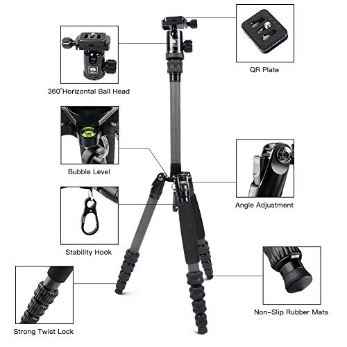 Sirui Carbon Fiber Travel 5C Tripod 54.3 Inches Lightweight Portable Camera Tripod With Ball Head And Arca Swiss Plate Load Capacity Up To 4Kg #TOP1